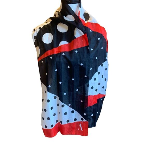 Avon VNTG 1992 Contrast Scarf Red White Blue Geometric Patterns PolkaDot 12”x62” - Picture 3 of 10